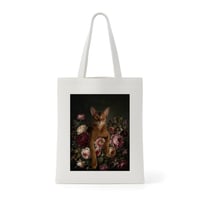 猫（アビシニアン）トートバッグ 花の油絵風アート キャンバス地