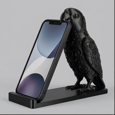 インコ（アカハラインコ）のスマホスタンド 卓上 シルクブラック
