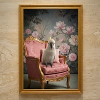 インコ（タイハクオウム）のロココ調シャビーピンクアート A3額装インテリア壁掛け