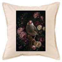 文鳥・ブンチョウクッション 45cm 花の油絵風カラーアート
