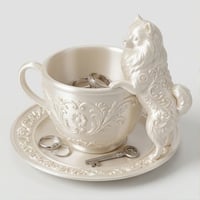 犬（ポメラニアン）のアクセサリートレイ 小物入れ シルクホワイト