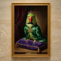インコ（アレクサンドリンインコ）のルネサンス風肖像画 A3額装インテリア壁掛け