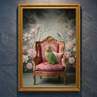 インコ（ワカケホンセイインコ）のロココ調アート A4金縁額装インテリア壁掛け