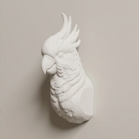 インコ（キバタン）の壁掛けレリーフ 3Dプリント 白PLA インテリア