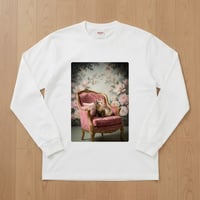 フェレット長袖Tシャツ ロココ調シャビーピンク ホワイト 男女兼用