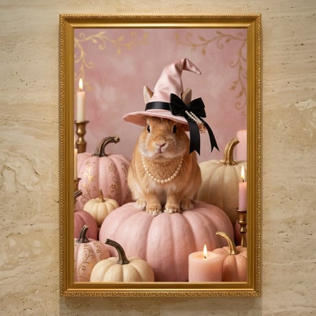 うさぎ（ネザーランドドワーフ）のハロウィン限定アート A3額装インテリア壁掛け