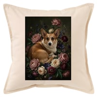 犬（コーギー）クッション 45cm 花の油絵風カラーアート