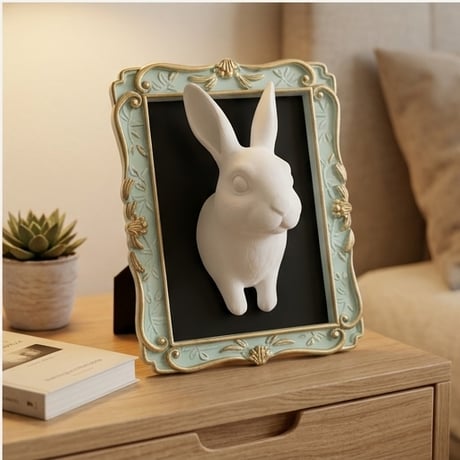 うさぎ（ハバナ）の壁掛けレリーフ 3Dプリント 白PLA インテリア