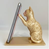 猫（エジプシャンマウ）のスマホスタンド 卓上 シルクゴールド