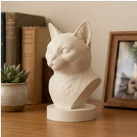 猫（マンチカン）の3Dプリント胸像 白PLA 彫刻 置物 インテリア