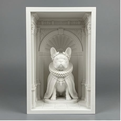 犬（フレンチブルドッグ）の3Dプリント ブックヌーク 白PLA 本棚インテリア