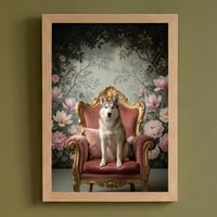 犬（シベリアンハスキー）のロココ調シャビーピンクアート A4額装インテリア壁掛け
