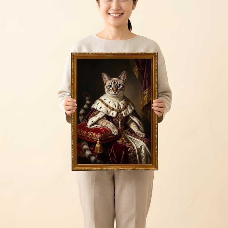 猫（トンキニーズ）のルネサンス風肖像画 油絵風アートA3額装