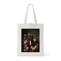 犬（フレンチブルドッグ）トートバッグ 花の油絵風アート キャンバス地