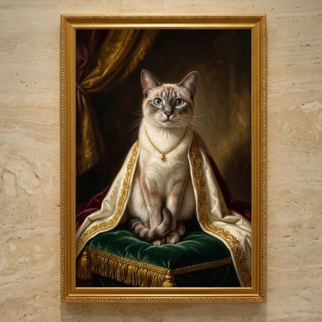 猫（シャム猫）のルネサンス風肖像画 油絵風アートA3額装インテリア壁掛け