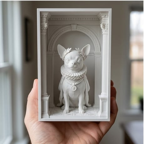 犬（チワワ）の3Dプリント ブックヌーク 白PLA 本棚インテリア