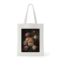 ハムスター（ファンシーハムスター）トートバッグ 花の油絵風アート キャンバス地