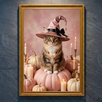 猫（ノルウェージャンフォレストキャット）のハロウィン限定アート A4金縁額装