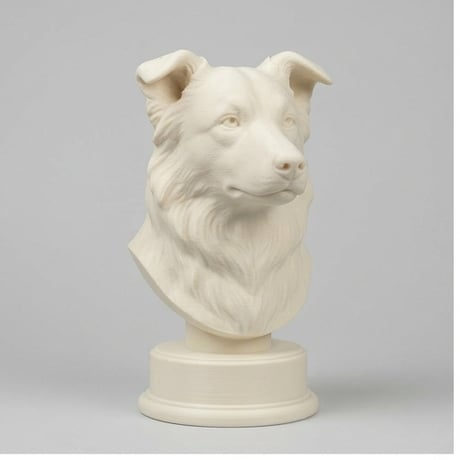 犬（ボーダーコリー）の3Dプリント胸像 白PLA 彫刻 置物 インテリア