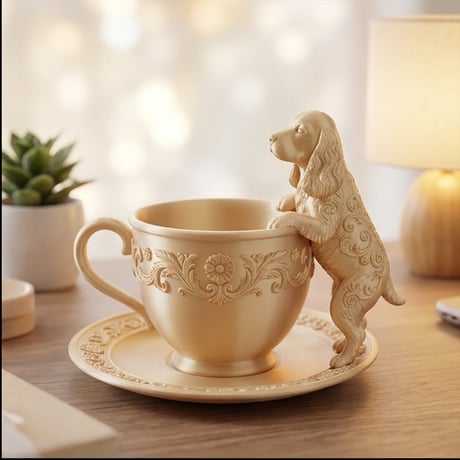 犬（コッカースパニエル）のアクセサリートレイ 小物入れ シルクゴールド