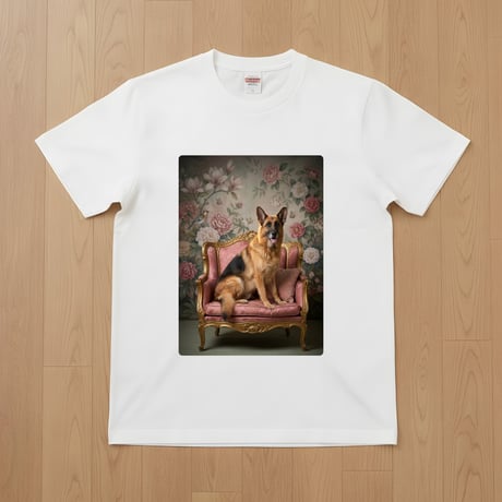 ジャーマンシェパード半袖Tシャツ ロココ調シャビーピンク ホワイト 男女兼用