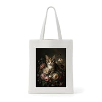猫（アメリカンショートヘア）トートバッグ 花の油絵風アート キャンバス地