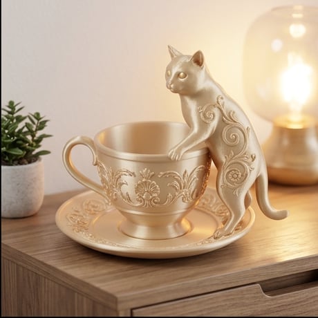 猫（シャルトリュー）のアクセサリートレイ 小物入れ シルクゴールド