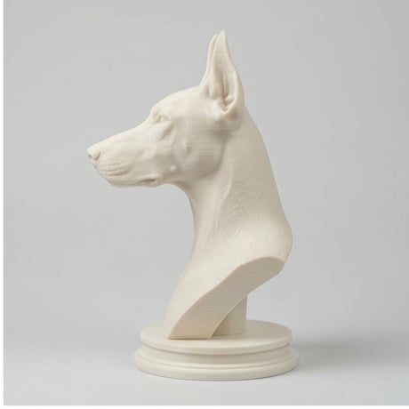 犬（ドーベルマン）の3Dプリント胸像 白PLA 彫刻 置物 インテリア