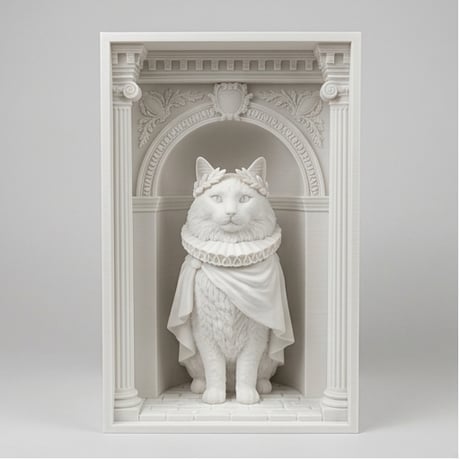 ノルウェージャンフォレストキャットのブックヌーク 3Dプリント 白PLA