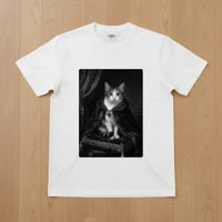 猫半袖Tシャツ ルネサンス風モノクロアート ホワイト 男女兼用