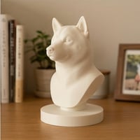 犬（柴犬）の3Dプリント胸像 白PLA 彫刻 置物 インテリア