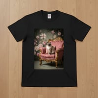 猫（バーマン）半袖Tシャツ ロココ調シャビーピンク ブラック 男女兼用