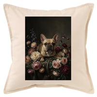 犬（フレンチブルドッグ）クッション 45cm 花の油絵風カラーアート