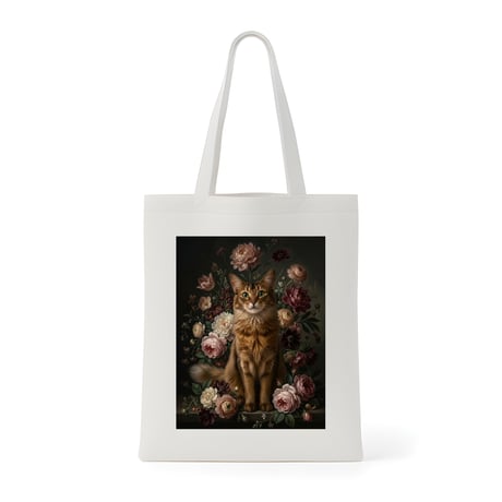 猫（ソマリ）トートバッグ 花の油絵風アート キャンバス地