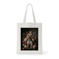 犬（ヨークシャーテリア）トートバッグ 花の油絵風アート キャンバス地