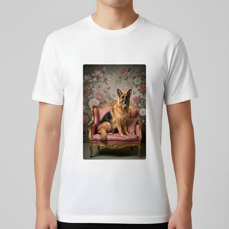 ジャーマンシェパード半袖Tシャツ ロココ調シャビーピンク ホワイト 男女兼用