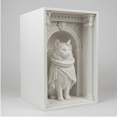 ノルウェージャンフォレストキャットのブックヌーク 3Dプリント 白PLA