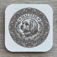 犬（マルチーズ）の紋章コースター 4枚セット アンティーク調（珪藻土配合）
