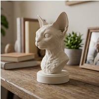 猫（デボンレックス）の3Dプリント胸像 白PLA 彫刻 置物 インテリア