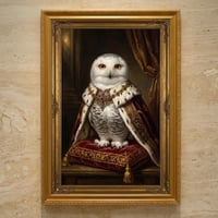シロフクロウのルネサンス風肖像画 油絵風アートA3額装インテリア壁掛け
