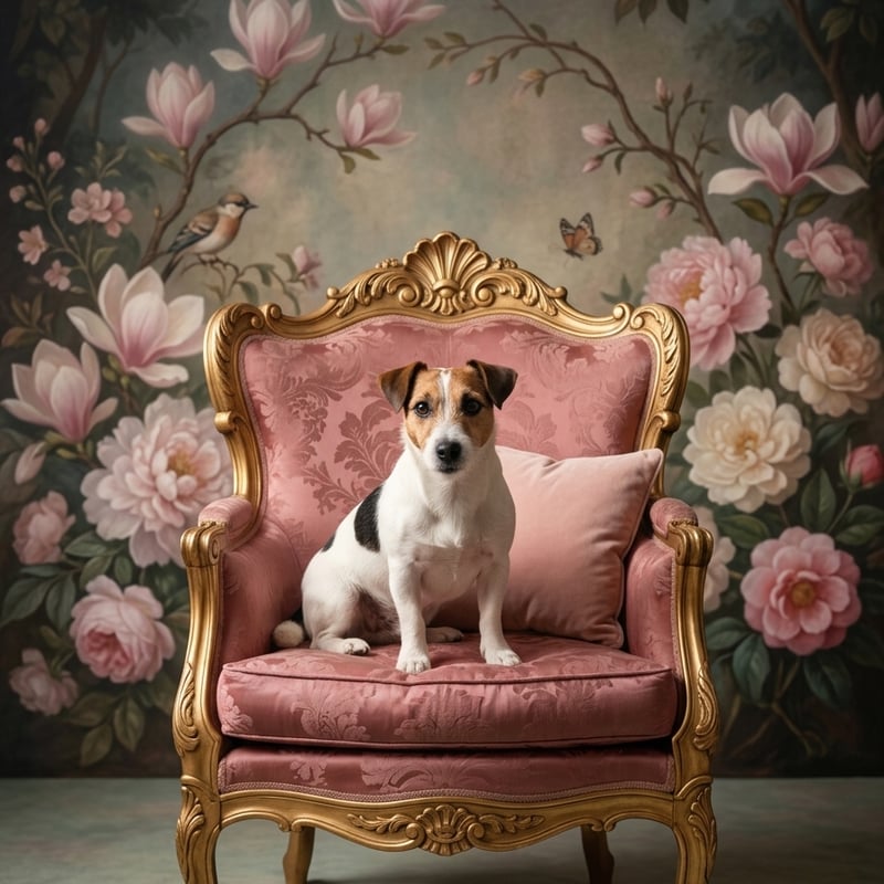 犬（ジャックラッセルテリア）のロココ調アート A4金縁額装インテリア