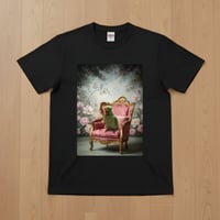 インドオオハナインコ半袖Tシャツ ロココ調シャビーピンク ブラック 男女兼用