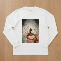 文鳥・ブンチョウ長袖Tシャツ ロココ調シャビーピンク ホワイト 男女兼用