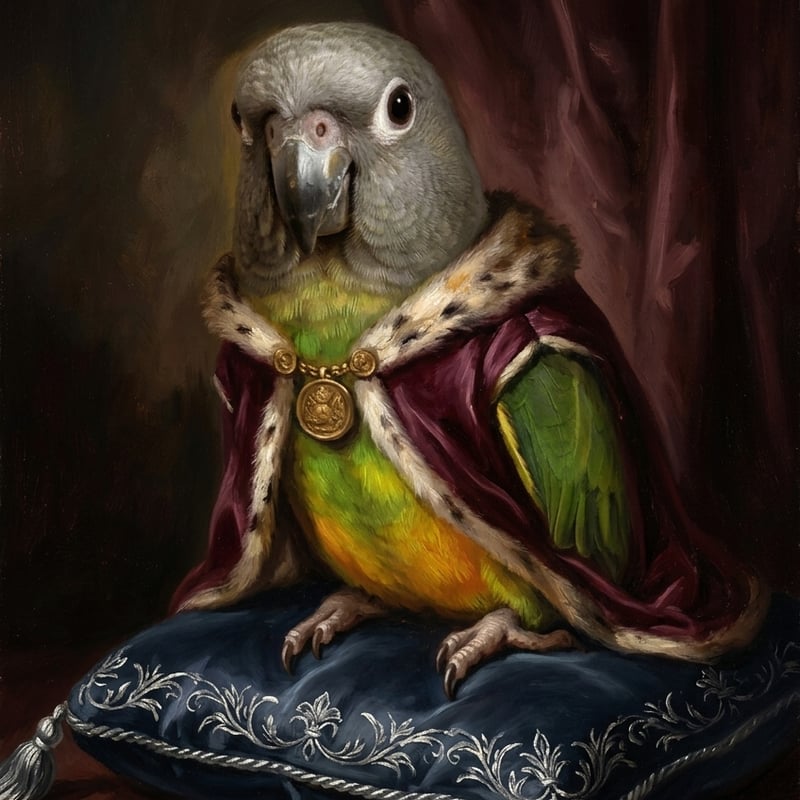 インコ（セネガルパロット）のルネサンス風肖像画 A4額装インテリア