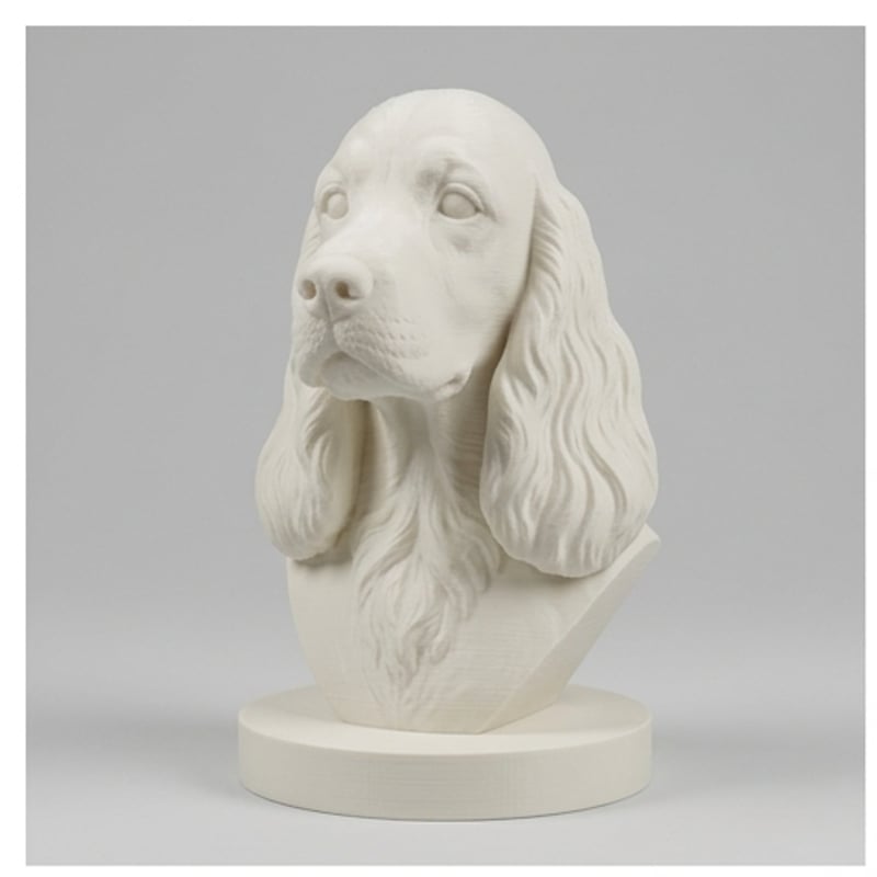 犬（コッカースパニエル）の3Dプリント胸像 白PLA 彫刻 置物