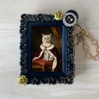 猫（チンチラペルシャ）バッグチャーム ルネサンス風 ブラック額縁デザイン