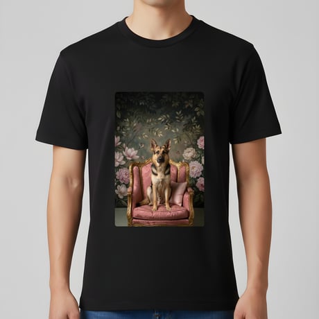 ジャーマンシェパード半袖Tシャツ ロココ調シャビーピンク ブラック 男女兼用