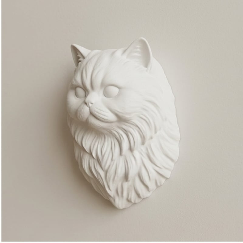 猫（ヒマラヤン）の壁掛けレリーフ 3Dプリント 白PLA インテリア