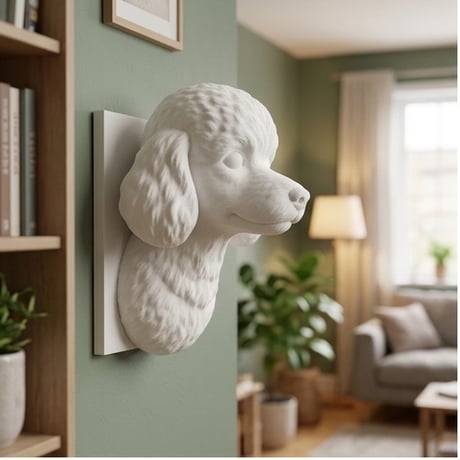 犬（トイプードル）の壁掛けレリーフ 3Dプリント 白PLA インテリア