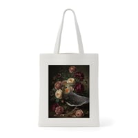 インコ（オカメインコ）トートバッグ 花の油絵風アート キャンバス地